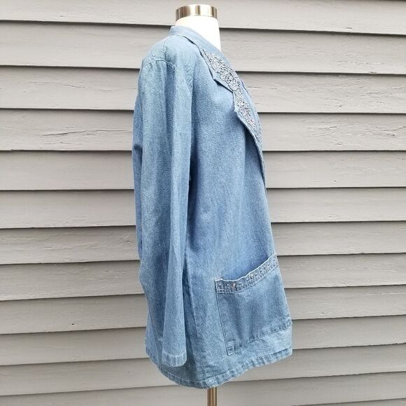 Vintage 90s y2k Denim Bling Floral Paisley Jean Jacket Blazer Size Woman's Large - Picture 4 of 11